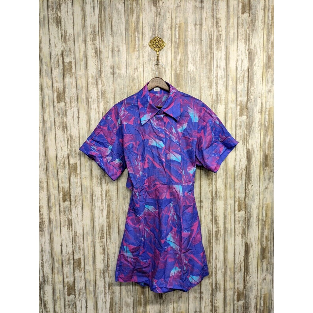 Urban Revivo Purple Palm Print Collared Short Sleeve Shirt Mini Dress Size 8